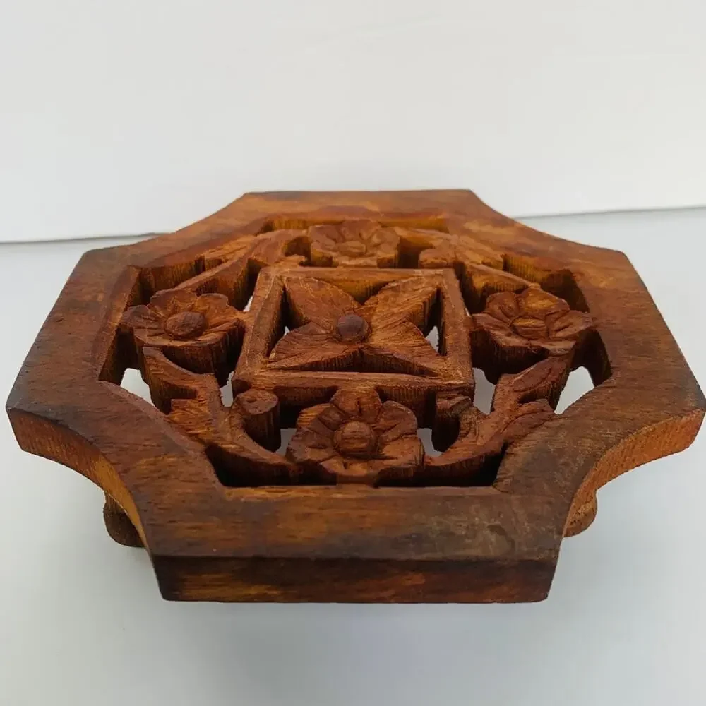 Carved Wood Footed Trivet